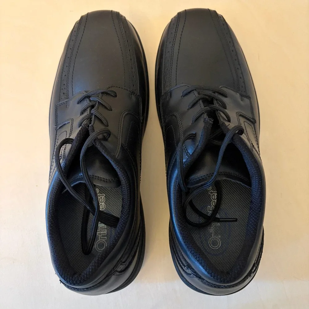 Orthofeet Dress Shoe Men 12 Extra Wide 4E Black Leather Orthopedic Oxfords